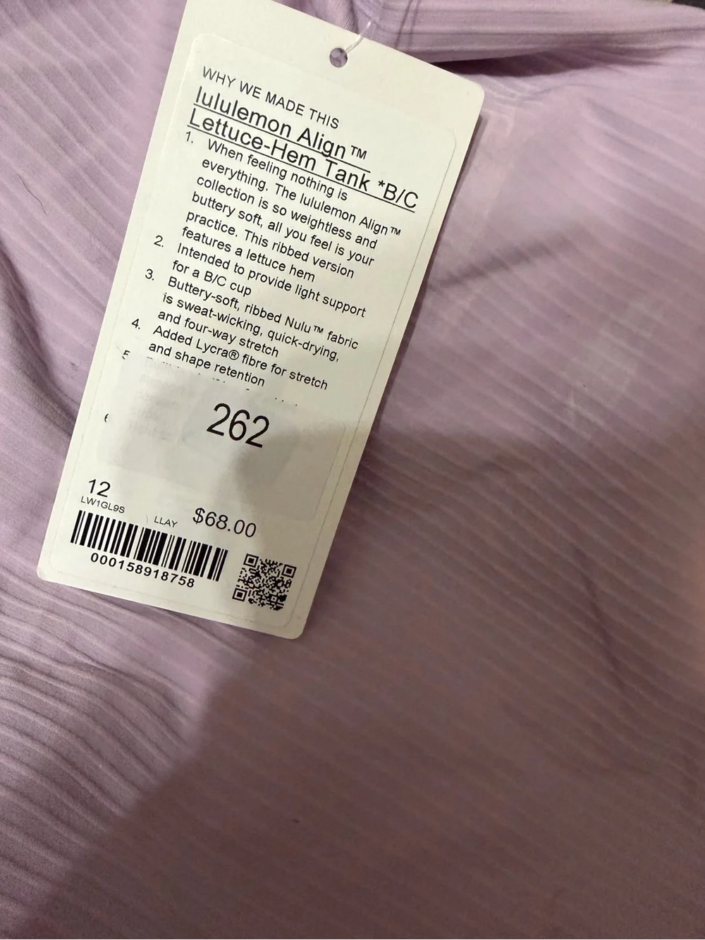 NWT lululemon Align ™ Lettuce-Hem Tank *B/C - lilac play